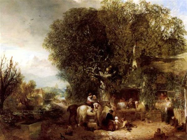 A Village Tavern Scene Oil Painting by William Collins