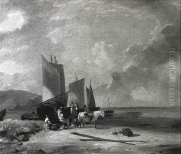 Figures Along The Coast Oil Painting by William Collins