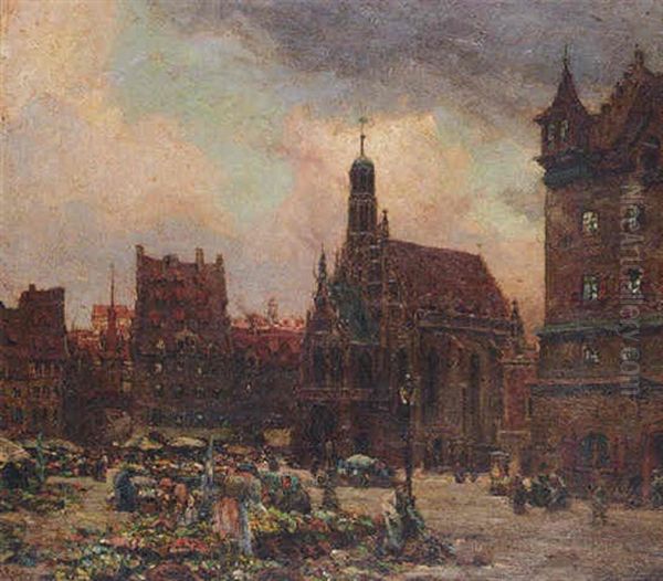 The Market Place And Frauenkirche, Nuremberg, Germany Oil Painting by William Wiehe Collins