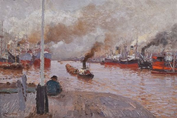 Puerto De La Ciudad De Buenos Aires Oil Painting by Pio Collivadino