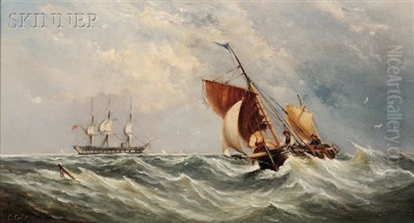 Sailboat On A Turbulent Sea Oil Painting by Ebenezer Colls