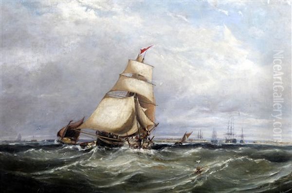 Sailing Boats Off The Coast In The English Channel Oil Painting by Ebenezer Colls