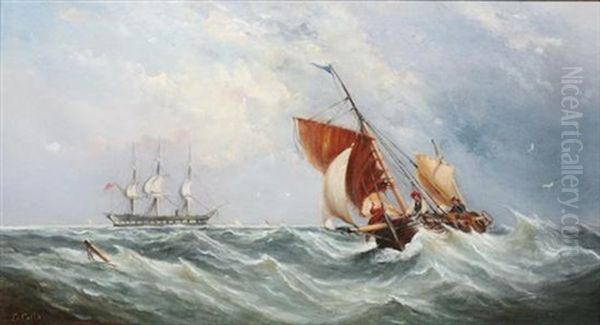 Sailboats In Squall Oil Painting by Ebenezer Colls