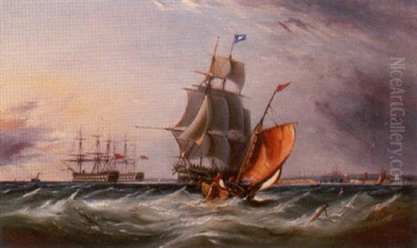 Shipping Off Portsmouth Oil Painting by Ebenezer Colls