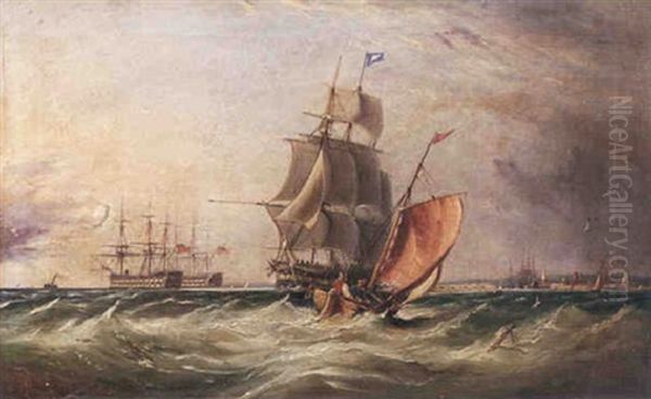 Shipping Off Portsmouth Oil Painting by Ebenezer Colls