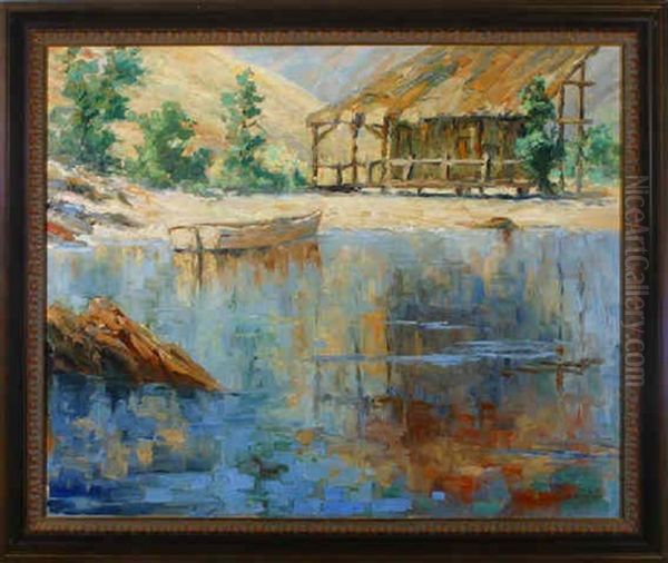 Coastal Inlet - Shack And Skiff Oil Painting by George Sumner Colman