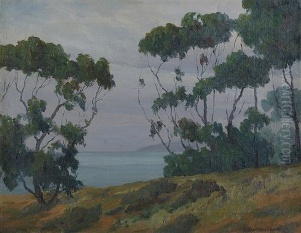 A Gray Day, Trees In A Coastal Landscape Oil Painting by Roi Clarkson Colman