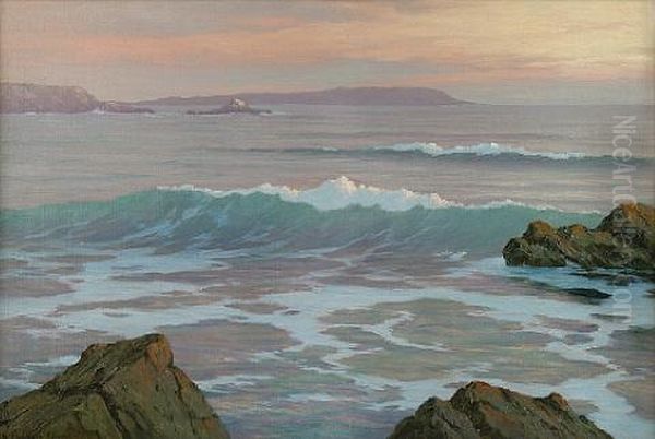 Laguna Sunset, Over The Rocks Oil Painting by Roi Clarkson Colman