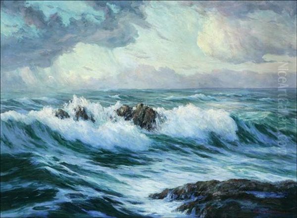 Crashing Waves On Rocks Oil Painting by Roi Clarkson Colman