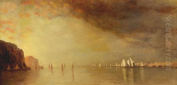 Sunset On The Hudson Oil Painting by Samuel Colman