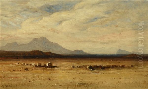 Wagon Train In Oregon Oil Painting by Samuel Colman