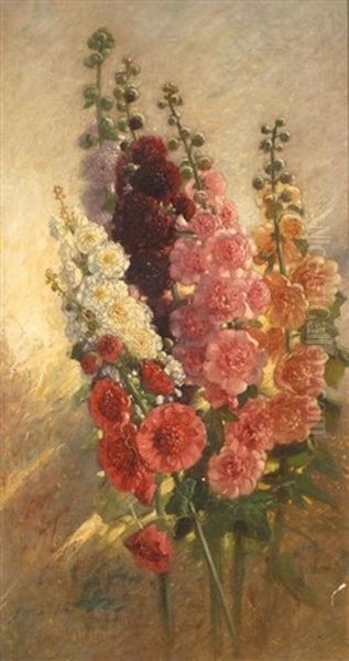 Hollyhocks Oil Painting by Samuel Colman