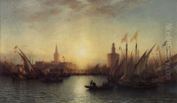 Harbor Of Seville Oil Painting by Samuel Colman