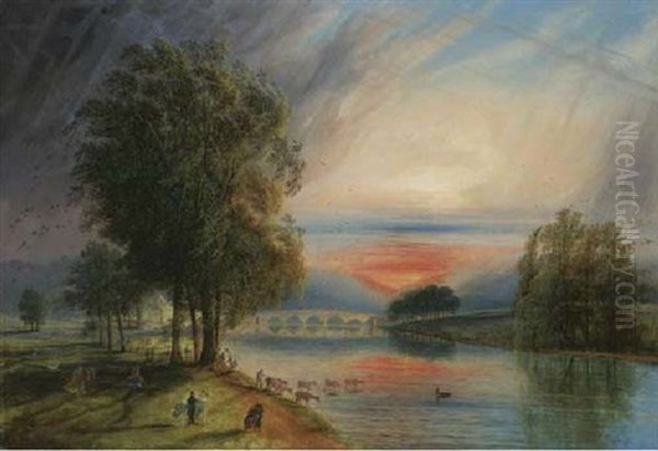 View In Hyde Park, Sunset, During A Shower Oil Painting by Samuel Colman