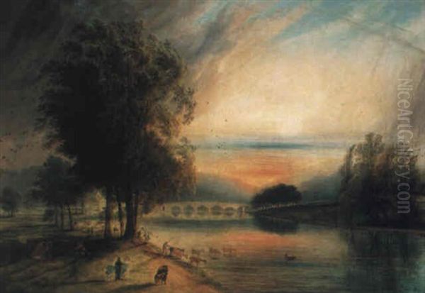 View In Hyde Park, Sunset, During A Shower Oil Painting by Samuel Colman