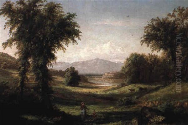 New Hampshire Scene With Girls In Foreground Oil Painting by Samuel Colman