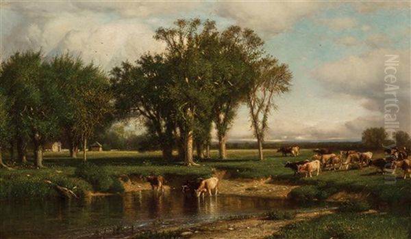 Landscape With Cows Oil Painting by Samuel Colman