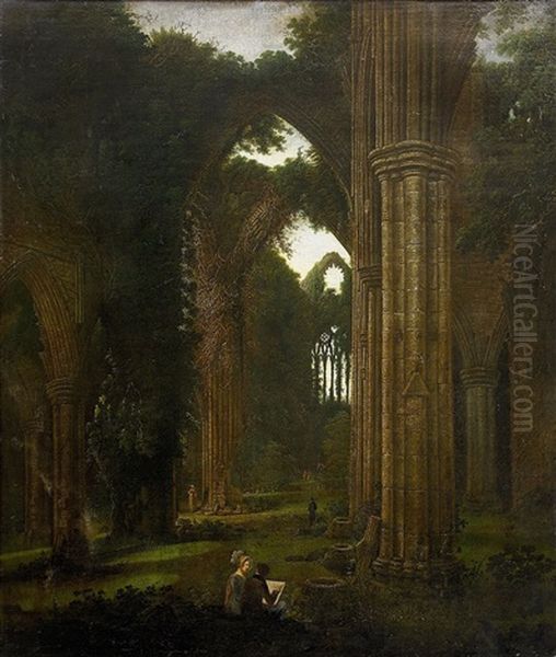 Landscape With Church Ruins Oil Painting by Samuel Colman