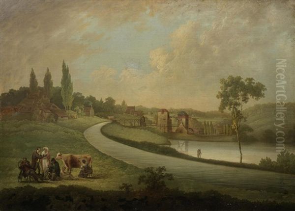 A View Of Bullpitts, Bourton And The Hindley Factory With The Longpond And Factory Pond Oil Painting by Samuel Colman