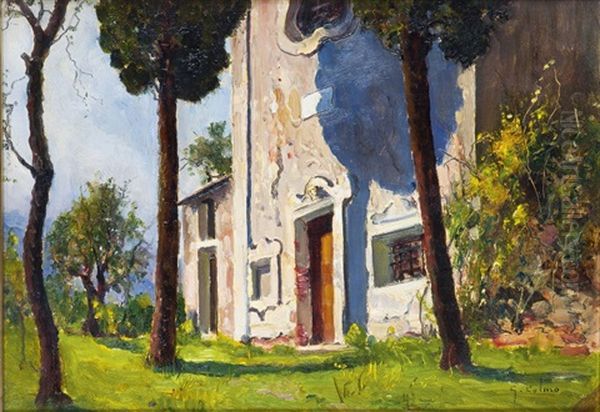 La Chiesa Di Perti (valle Di Calvisio, Finale Ligure) Oil Painting by Giovanni Colmo