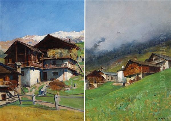 Baite Al Sole In Valle D'aosta E Temporale Imminente In Valle D'aosta (2 Works) Oil Painting by Giovanni Colmo