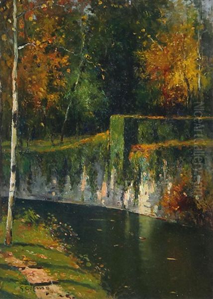 Canale A Regina Margherita A Cuneo Oil Painting by Giovanni Colmo