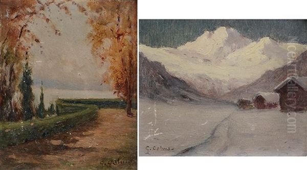 Paesaggio Innevato Con Baite (+ Autunno; 2 Works) Oil Painting by Giovanni Colmo