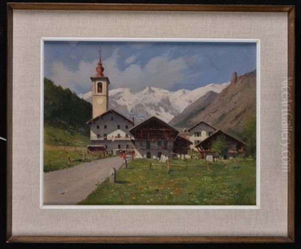 Paese Montano Con Campanile Oil Painting by Giovanni Colmo