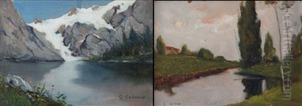 Ruscello Tra I Campi (+ Laghetto Montano; 2 Works) Oil Painting by Giovanni Colmo