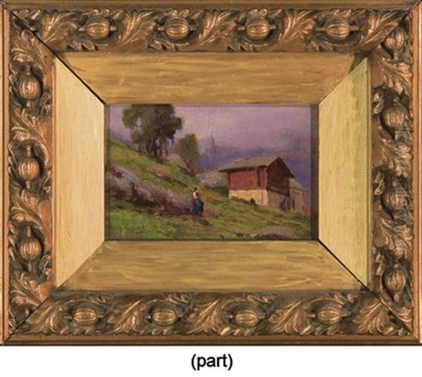 Paysage De Montagne Avec Une Ferme (+ Paysage De Montagne Avec Un Personnage Au Premier Plan; Pair) Oil Painting by Giovanni Colmo