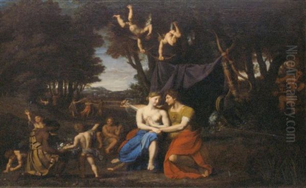 Mars Et Venus Dans Un Paysage Classique Entoures D'amours Oil Painting by Nicolas Colombel