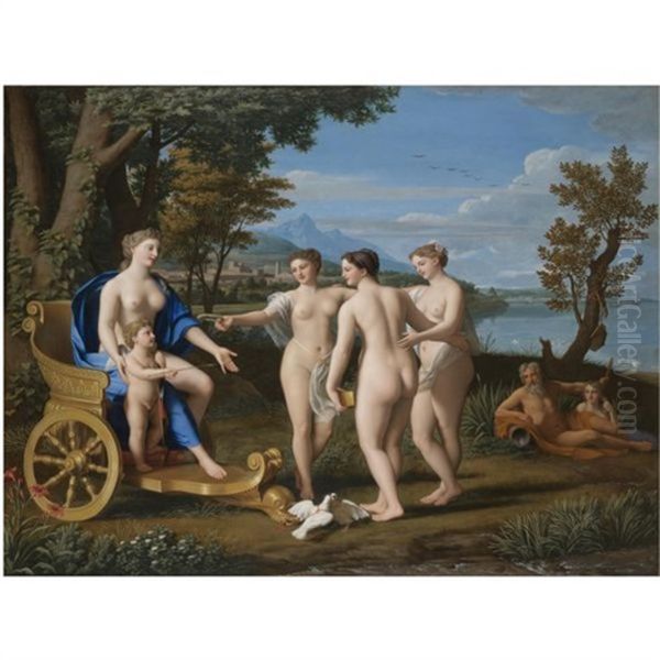 A Classical Landscape With Venus And Cupid Accompanied By The Three Graces Oil Painting by Nicolas Colombel