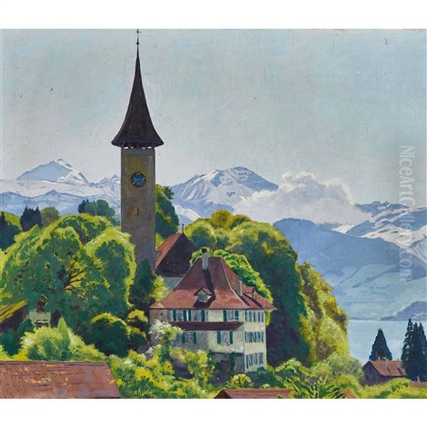 Spiez Am Thunersee Mit Blick Auf Die Berner Alpen by Plinio Colombi