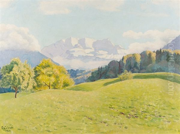 Landschaft Mit Blick Auf Die Bluemlisalp Oil Painting by Plinio Colombi