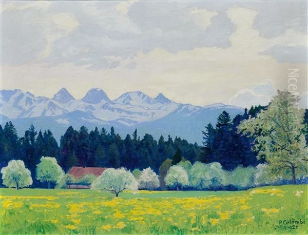 Spring Near Kirchdort With The Gantrisch Oil Painting by Plinio Colombi