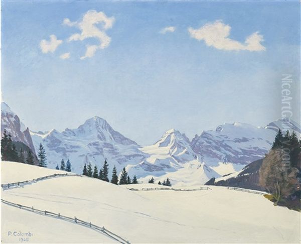 Breithorn Und Tschingelhorn Im Winter Von Wengen Aus Oil Painting by Plinio Colombi