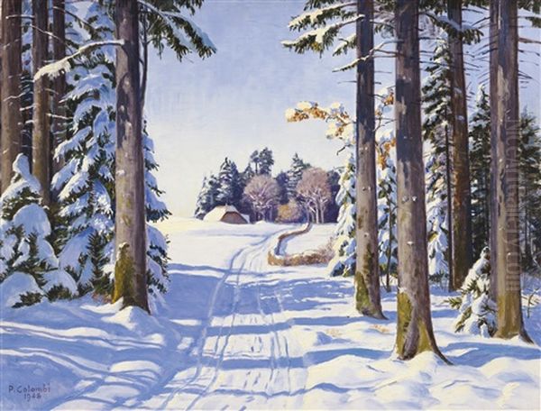 Sonniger Wintertag Oil Painting by Plinio Colombi