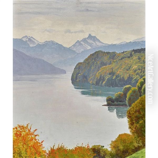 Herbstlicher Thunersee Bei Spiez Oil Painting by Plinio Colombi