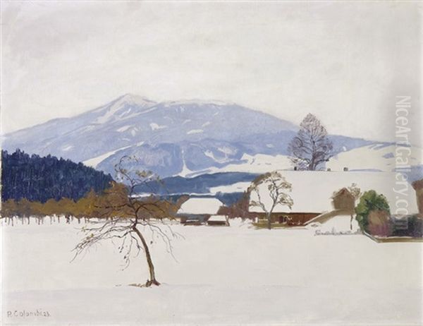 Winterlandschaft Mit Bauernhof by Plinio Colombi