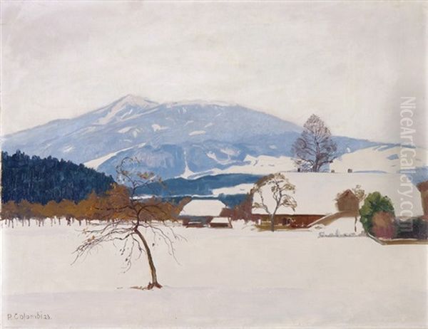 Winterlandschaft Mit Bauernhof by Plinio Colombi