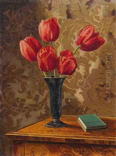 Stillleben Mit Tulpen Und Buch by Plinio Colombi