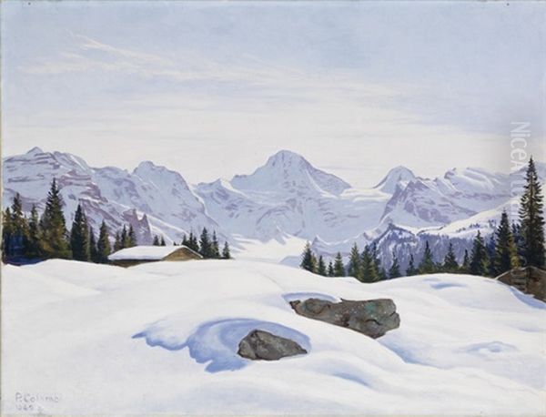 Das Breithorn Und Tschingelhorn Von Wengen Aus Gesehen Oil Painting by Plinio Colombi