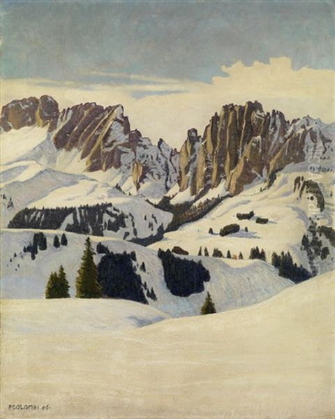 Winterlandschaft In Den Dolomiten by Plinio Colombi