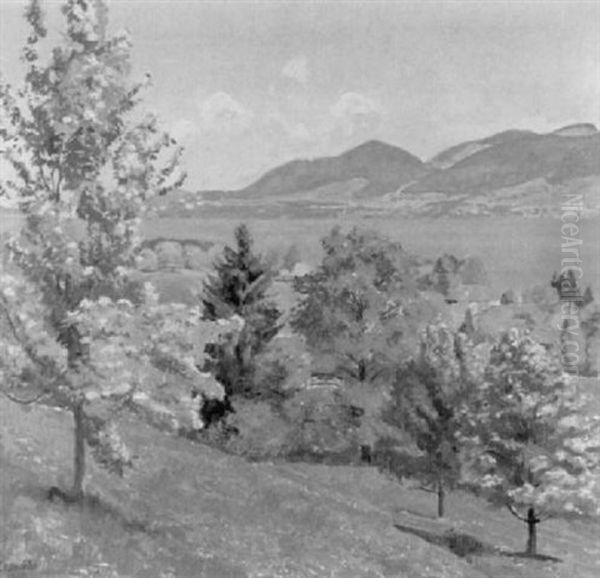 Fruhlingslandschaft Bei Spiez Am Thunersee by Plinio Colombi