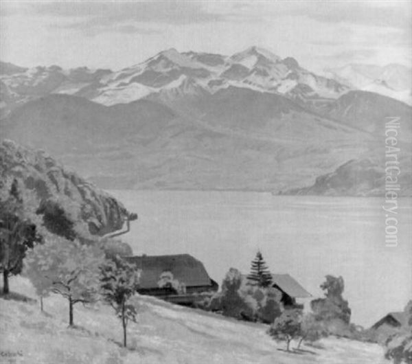 Blick Von Oberhofen Auf Den Thunersee Oil Painting by Plinio Colombi