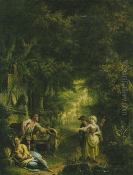 Waldlandschaft Mit Einer Brunnenanlage by Giovanni Battista Innocenzo Colombo