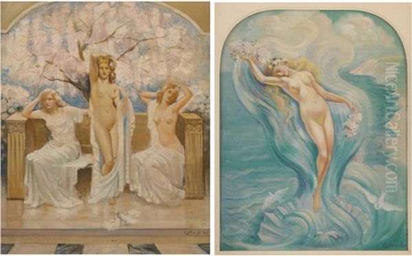 La Naissance De Venus (+ Les Trois Graces, Smllr; 2 Works) Oil Painting by Jean Roch Colon