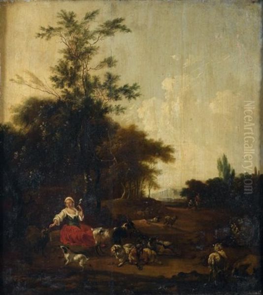 Repos D'une Bergere Et De Son Troupeau Oil Painting by Adam de Colonia