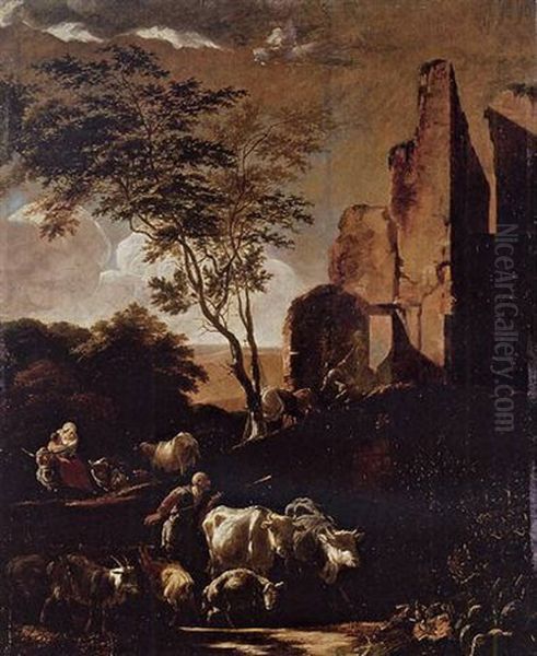 Peasants Driving Cattle Oil Painting by Adam de Colonia