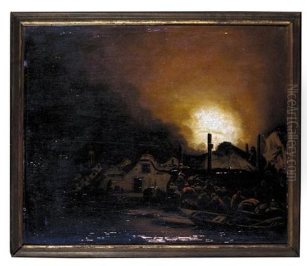 A Nocturnal Scene With Villagers Fighting A Fire Oil Painting by Adam Louisz Colonia